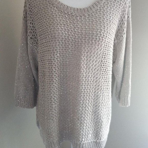 Lane Bryant Sweaters - Lane Bryant / 18/20 / Open Knit Silver Sequin Swea